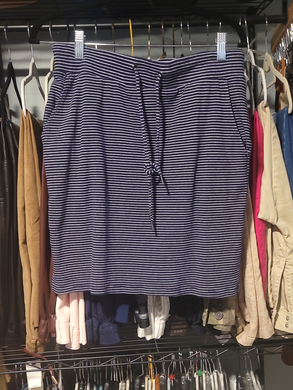 5 For $25 Striped Navy and White Midi Skirt with Drawstring Waist
